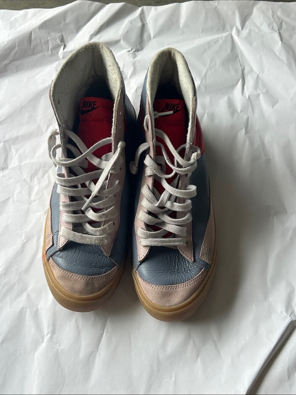 Nike High-Top Sneakers in Blue, Pink & Red with Gum Sole